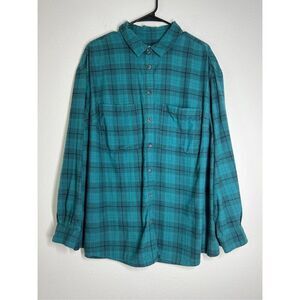 Ava & Viv Teal Plaid Long Sleeved Button Down Women's Size 1X
